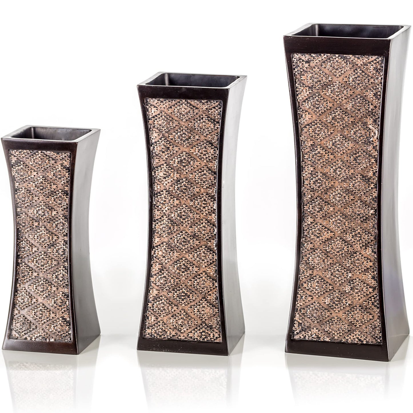 Creative Scents Dublin Brown Vases for Decor Centerpieces - Set of 3 Flower Vases Ideal Home Decor, Dining and Living Room Table Centerpiece, Table Decor, Bookshelf, Mantle and Entryway, Gift Boxed