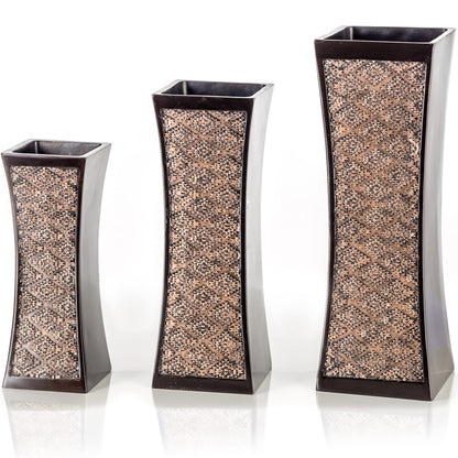 Creative Scents Dublin Brown Vases for Decor Centerpieces - Set of 3 Flower Vases Ideal Home Decor, Dining and Living Room Table Centerpiece, Table Decor, Bookshelf, Mantle and Entryway, Gift Boxed