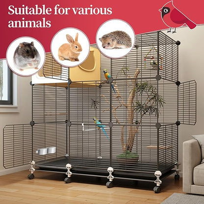 Bird Cage Feeder, Bird Feeder for Cage, 2 Pcs 10oz Stainless Steel Food Water Bowls with Clamp, Hanging Coop Cups for Parrot Cockatiel Hamster Rabbit Rat Small Animals