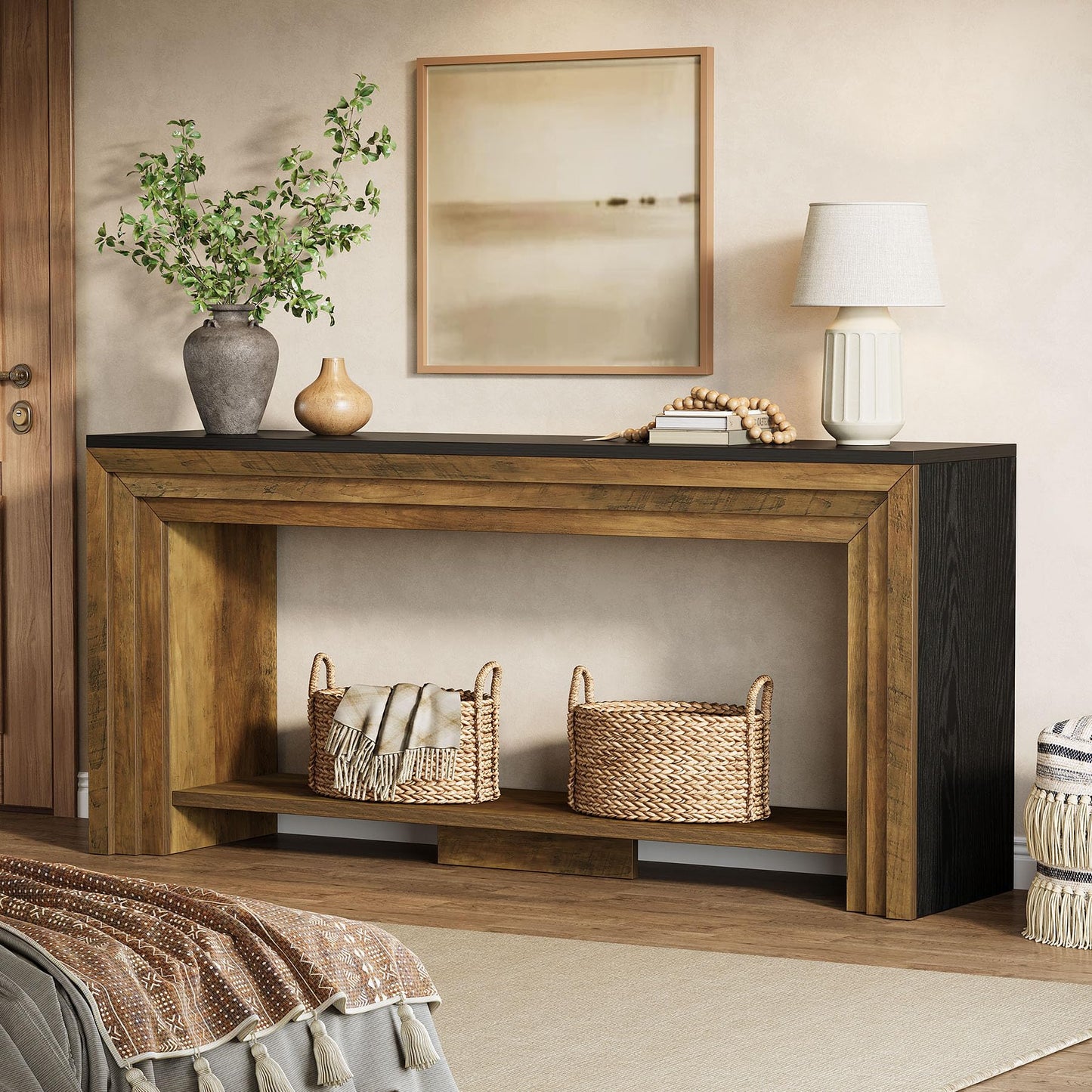 Tribesigns 70.9 Inch Long Console Table, Farmhouse 2-Tier Wooden Sofa Table with Storage, Space-Saving Behind Couch Accent Table for Living Room, Entryway, Hallway and Foyer