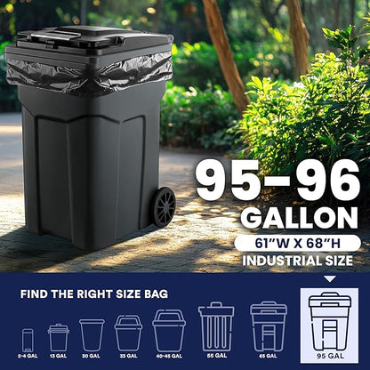 Plasticplace 95-96 Gallon Garbage Can Liners │ 1.5 Mil │ Black Heavy Duty Trash