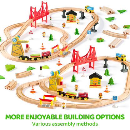 60PCS Wooden Train Set - Toy Magnetic Trains with Wooden Track Set for Kids Ages 3-8, Construction Crane Railway Set, Perfect Easter Birthday Gift for Grandkids Toddlers Boys Girls