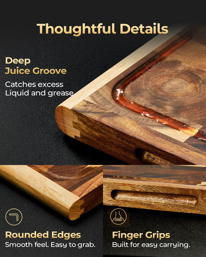 ARMORBEAR End Grain Acacia Wood Cutting Board, Reinforced Shield+Frame™ Edge Lock, Thick Butcher Block Cutting Board for Kitchen, Large Wooden Chopping Board with Juice Groove, 15.8 x 11.2 x 1.2 Inch
