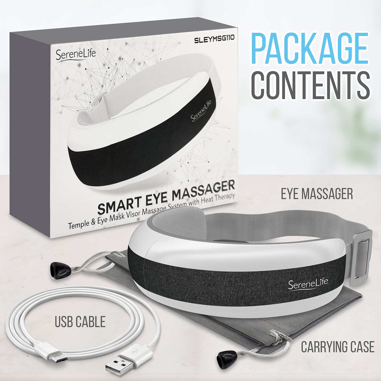 SereneLife Smart Eye Massager with Heat and Compression for Migraines and Stress Therapy, Wireless Heated Mask w/Music & Vibration