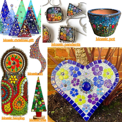 Youway Style Millefiori Glass Mosaic Tiles for Crafts, Flower Mosaic Glass Pieces for DIY Crafts Supplies,Mosaic Garden Craft Kits