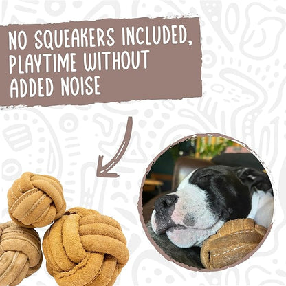 HuggleHounds Huggle-Hide Knotted Bone - Leather Dog Toys for Aggressive Chewers, Interactive for Small or Large Breeds, Tough & Durable - Knotted Leather Ball, Large