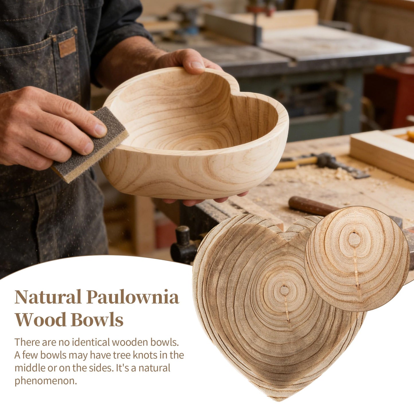 Hanobe Decorative Bowls for Entryway Decor: Small Heart Shaped Wood Key Bowl for Coffee Table Decor - Neutral Prayer Bowls for Home Kitchen Living Room, 7.8"