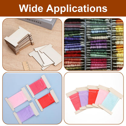 Kuyeyzu 200 Pcs Ribbon Storage Organizer Set Wooden Spools with Plastic Clips Embroidery Floss Organizer for Cross Stitch Sewing Craft DIY Thread Holder Flat Bobbins