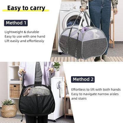 Collapsible Laundry Basket, 90L Foldable Pop-up Laundry Hamper with Reinforced Handles, Tear Proof Mesh Dirty Clothes Hamper for Laundry (Blue)