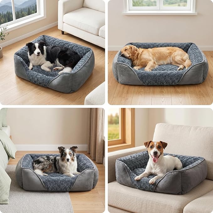 INVENHO Large Dog Bed for Large Medium Small Dogs, Rectangle Washable Orthopedic Dog Bed, Soft Calming Sleeping Puppy Bed Durable Pet Cuddler with Anti-Slip Bottom L(30"x24"x9")