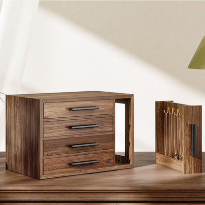 HOOBRO Jewelry Box for Women, Wooden Jewelry Organizer with Transparent Window and 360° Rotating Jewelry Box with Mirror, Jewelry Organizer with 4 Drawers Bundle, BH09JB04-BH31JB04