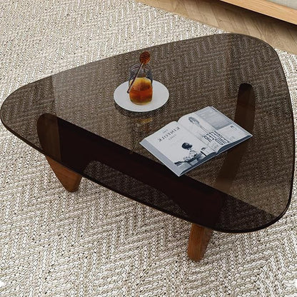 Glass Coffee Table, Mid Century Modern Coffee Table, Coffee Table for Living Room Center Table Suitable for Bedroom Living Room Reception Office Tables (Walnut/Grey, Large)