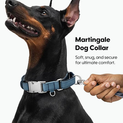 WHIPPY Vegan Leather Dog Collar No Slip Martingale Dog Collar with Quick Release Metal Buckle for Large Medium Small Dogs,Blue