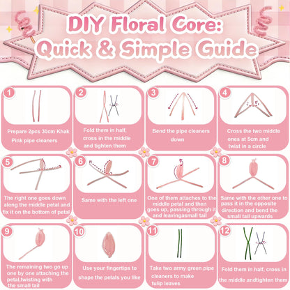 ZFTFZ 500+ Pcs Pink Pipe Cleaners Craft, Premium Chenille Stems Flower Making Kit with Wrapping Paper & Floral Tape, DIY Tulip Rose Bouquet Arts and Crafts Supplies for Adults Beginners Gifts