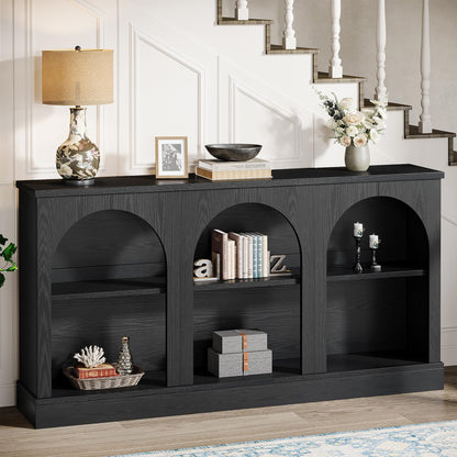 Tribesigns Farmhouse Console Table, 63-Inch Long Entryway Table with 3 Tier Storage, Wooden Rectangular Sofa Table Behind The Couch for Entrance, Hallway, Living Room, Black