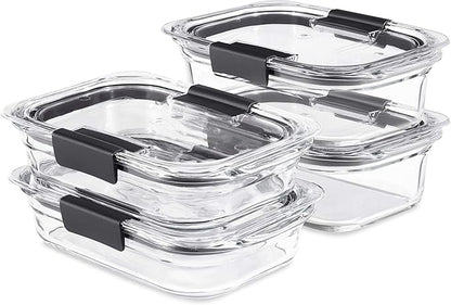 Rubbermaid Brilliance Glass Food Storage set of 4 containers 8 total pieces