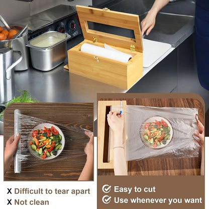 Colingmill 2 Pack 12" x 3000ft Large Plastic Wrap Dispenser with Cutter Roller Commercial Bamboo Holder for 3000ft Film 1000ft Aluminum Foil Non Slip Pad Fit Big Saran Wrap Restaurant Kitchen