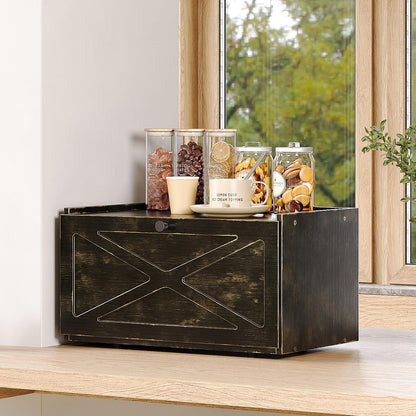 Trironsun Bamboo Bread Box for Kitchen Counter Farmhouse Bread Storage Container Large Capacity Bread Storage Bin Bread Holder (Antique Back)