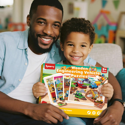 SYNARRY Large Wooden Construction Vehicle Puzzles for Toddlers 3-5, 24 Piece Monster Truck Puzzles for Kids Ages 4-6, Construction Toys for 3 4 5 6 Year Old, Kids Toys Easter Basket Stuffers Gifts