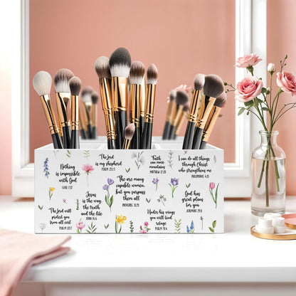 Exqcom Inspirational Floral Bible Verses Pen Pencil Holder, Christian Office Desk Decor, Religious Scripture Pencil Pen Holder Organizer for Home Office, Desk Accessories for Women