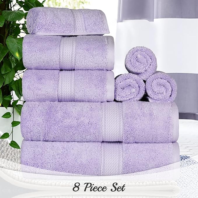 SUPERIOR Egyptian Cotton Pile 8 Piece Towel Set, Includes 2 Bath, 2 Hand
