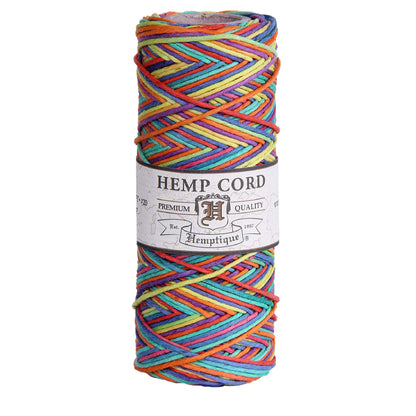 Hemptique 100% Hemp Cord Spool - 62.5 Meter Hemp String - Made with Love - No. 20 ~ 1mm Cord Thread for Jewelry Making, Macrame, Scrapbooking, DIY, & More - Variegated Rainbow