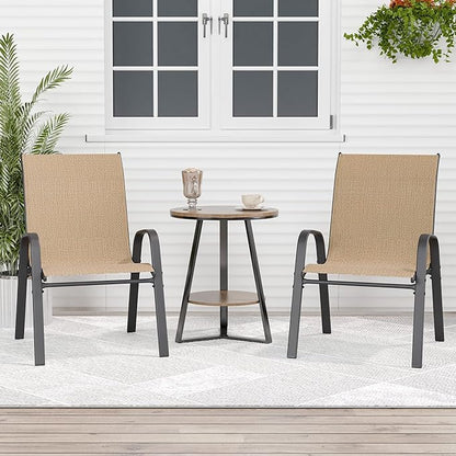 Patio Chairs Set of 2, Outdoor Dining Chairs Stackable for All Weather, Breathable Metal Modern Outside Furniture Chair for Pool Side, Garden, Backyard Deck, Brown