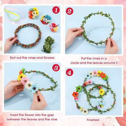 Suncalla 30 Sets Flower Crowns Making Kit, Make Your Own Flower Crown Wreath Garland Headbands and Bracelets Craft Kit Handmade DIY Floral Hair Accessories Gift for Women (Hibiscus)