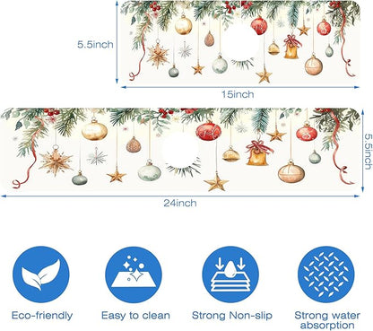 Christmas Star Balls Bells Kitchen Sink Splash Guard Mat Absorbent Fast Drying