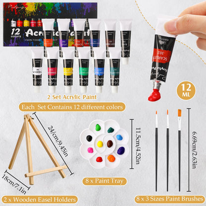 Cholemy 36 Pcs Paint and Sip Kit for Adults 8''x10'' Pre Drawn Canvas for Painting DIY Afro Acrylic Painting Kit Wood Easel Brushes Date Night Bulk for Father's Day Party Gifts(Flowering)