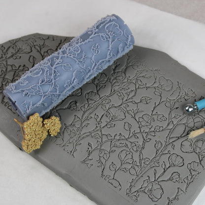 Twining Bloom Vines Clay Texture Roller (4") - Seamless Meadow Set #01 - Embossing Pattern Roller for Polymer & Ceramic Clay, Pottery & Crafts