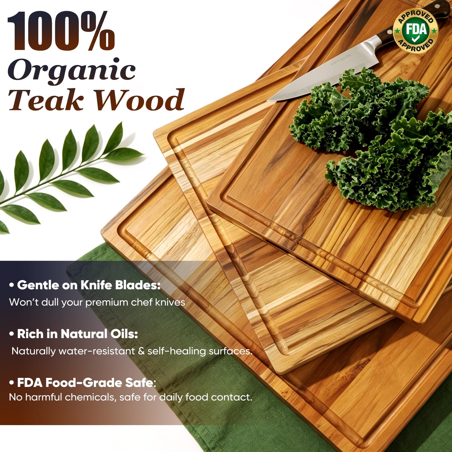 Teak Wood Cutting Board 16" x 12" Thick Wooden Cutting Boards for Kitchen