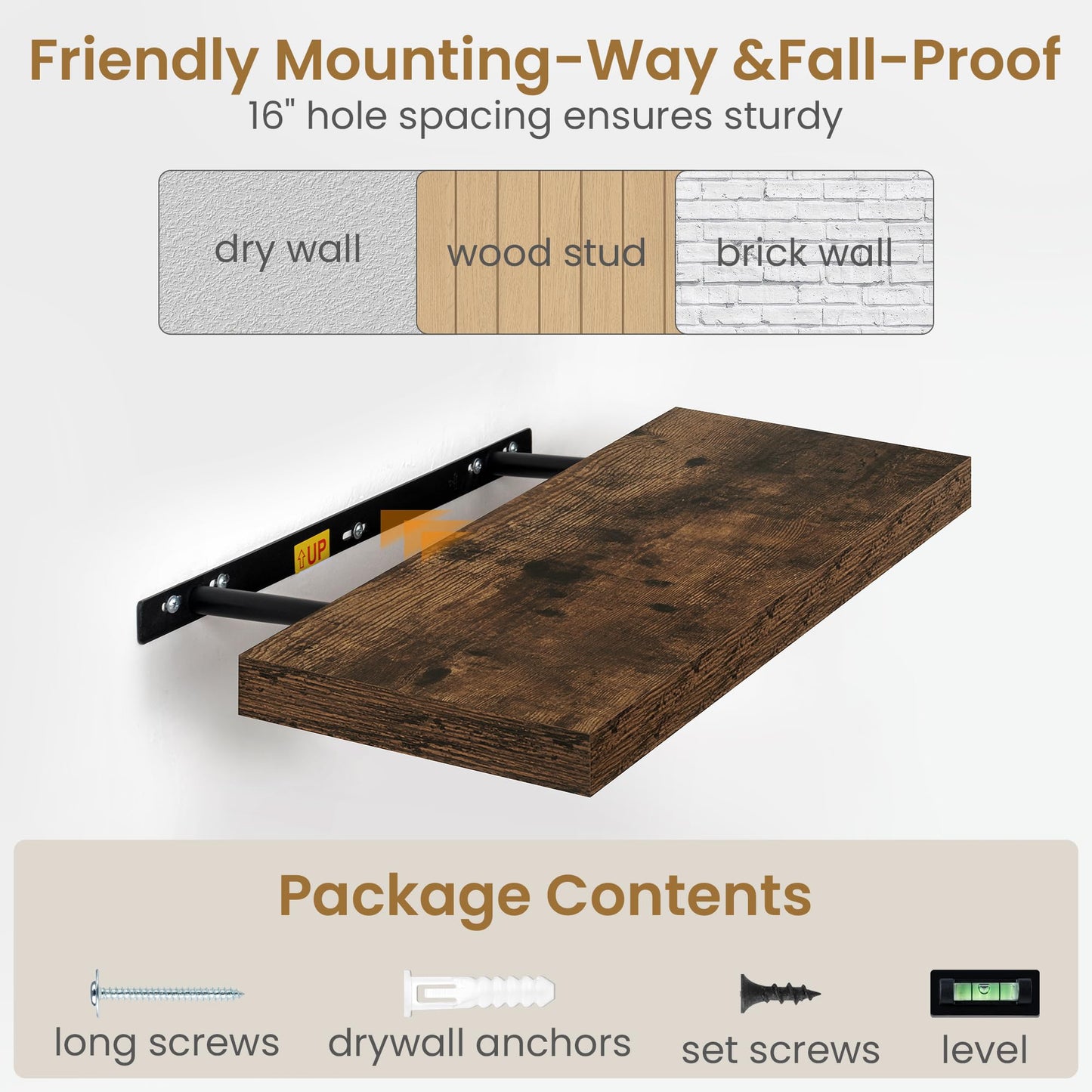 48"W x 9.3"D Floating Shelves for Wall, Wall Mounted Bathroom Shelves 1 Pack Deep Floating Shelf for Bedroom Kitchen Living Room, Rustic Wooden Wall Shelf with Invisible Bracket for Books Decor