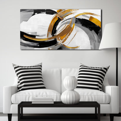 AUUZAIUA Large Abstract Canvas Wall Art for Living Room Black White and Gold Minimalist Line Artwork for Bedroom Office 20"x40"