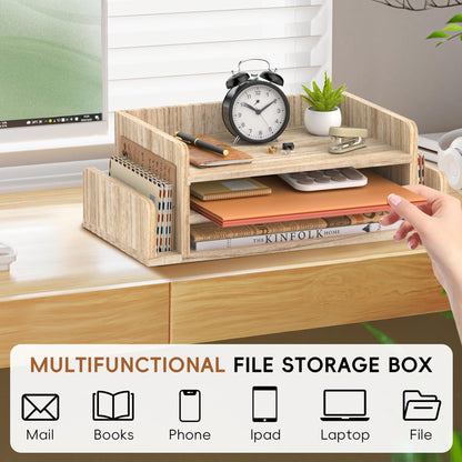 SUPEASY Wooden Desk Organizer, 3-Tier Letter Tray File Organizer with Dual Side Mail Sorter, Solid Wood Desktop Paper Organizer for Office, Home Office, Classroom (Natural Wood)
