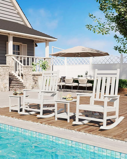 GarveeLife Poly Lumber Rocking Chair Outdoor - HDPE High Back Porch Rocker Chairs for Adults - All Weather Resistant Furniture for Patio - White