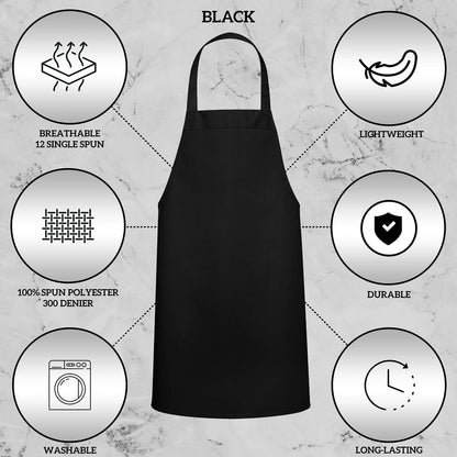 GREEN LIFESTYLE 12 Pack Bib Apron - Unisex Black Aprons, Machine Washable Aprons for Men and Women, Kitchen Cooking BBQ Bulk (Pack of 12, No Pockets, Black)