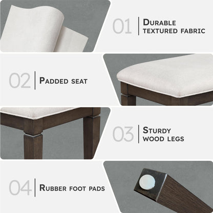 Lexicon Dining Bench with Padded Seat and Wooden Frame, 58" W Entryway Bench, Beige Textured Fabric Upholstered Dining Seat for Kitchen/Living Room, Easy Assembly, Dark Espresso