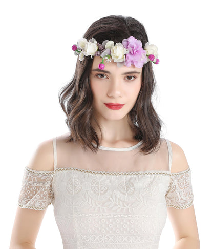 Vivivalue Floral Crown Headband Flower Headpiece Hair Wreath Floral Halo Boho with Ribbon Wedding Party Photos Prom Lavander