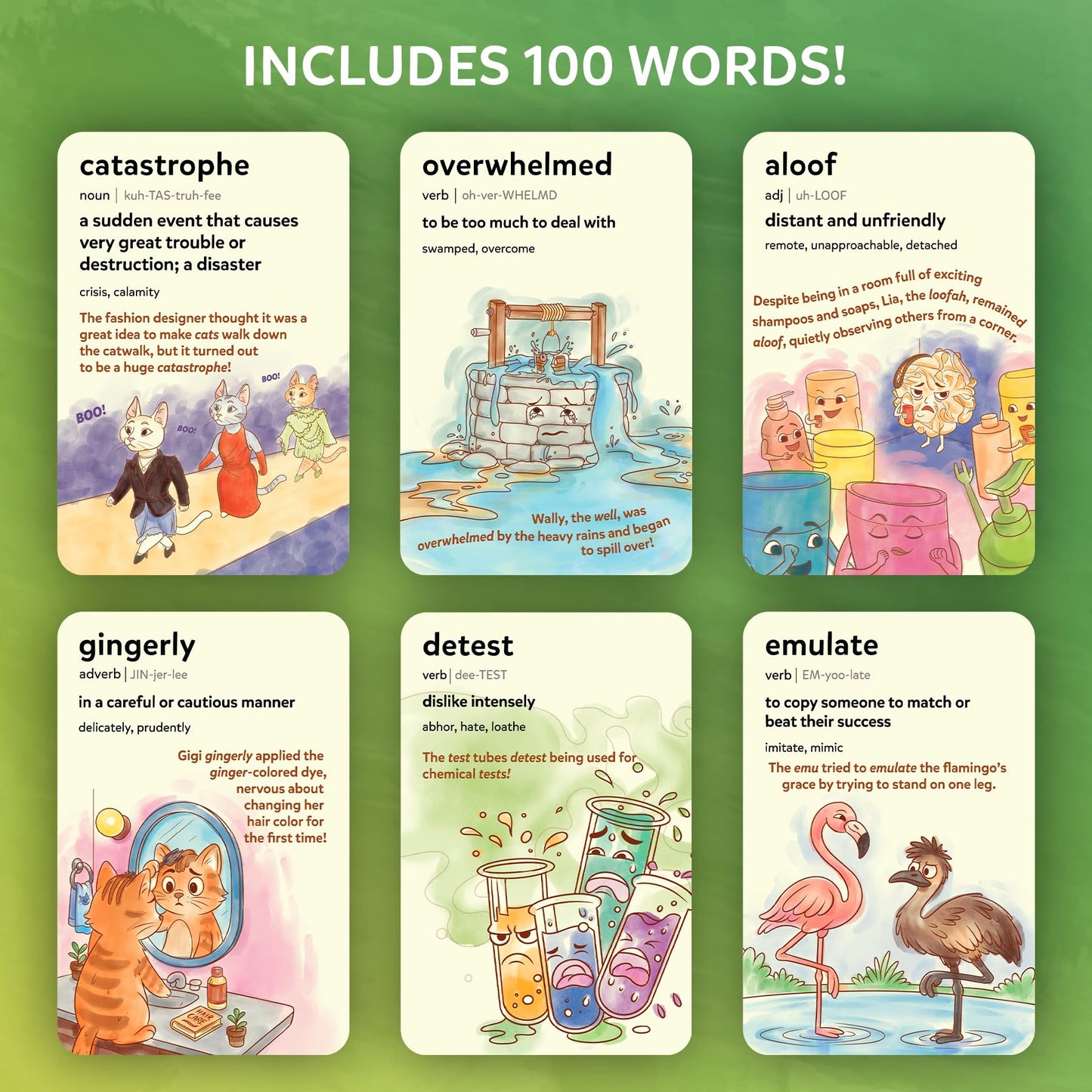 Skillmatics Vocabulary Flash Cards for Kids - Learn 100 Words with Wordplay, Visuals, & Soundplay, Educational Gift for Ages 8, 9, 10 & Up, Screen-Free Language Game