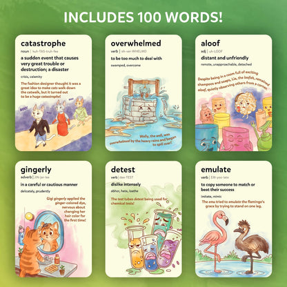 Skillmatics Vocabulary Flash Cards for Kids - Learn 100 Words with Wordplay, Visuals, & Soundplay, Educational Gift for Ages 8, 9, 10 & Up, Screen-Free Language Game