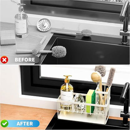 Cisily Off White Sponge Holder for Kitchen Sink, Sink Caddy Organizer