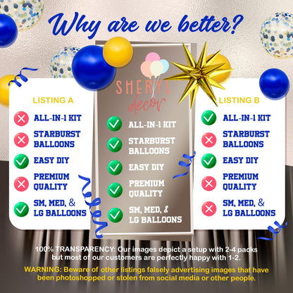 ALL-IN-1 Blue and Yellow Balloon Arch Kit with BONUS 2x Starburst Balloons - Yellow and Blue Balloons for Blue and Yellow Party Decorations, Graduation, Ucla Party, Club America Party Decorations