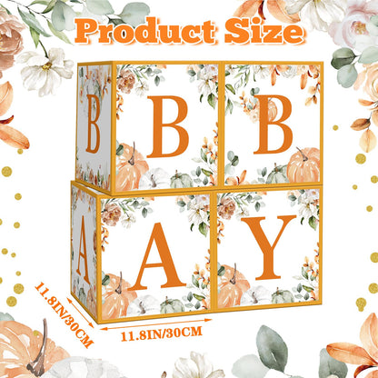 AmazingSpark 4 Pcs Little Pumpkin Baby Shower Boxes with Letters Fall Pumpkin Candy Box Decor with Letters Blocks Baby Shower Centerpiece for Party Backdrop