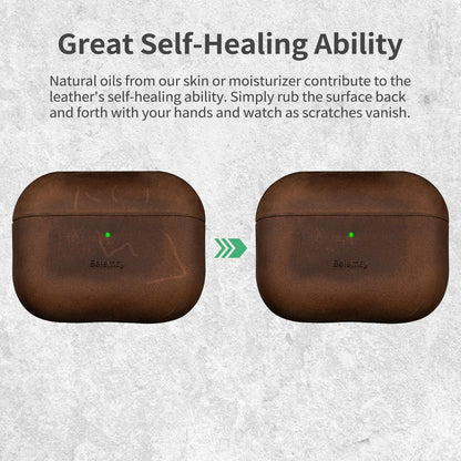 Belemay Handcrafted Crazy Horse Leather Case for AirPods Pro 3rd Gen (2025), Vintage Aesthetic, Two-Tone Effect, Unique Patina, Compatible with MagSafe, Compatible with Airpods Pro 3, Rustic Brown