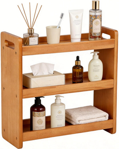 YUBAMIN Bathroom Counter Organizer, 3 Tier Bathroom Countertop Organizer, Bathroom Counter Shelf, Wooden Makeup Organizers Countertop, Bathroom Vanity Organizers and Storage for Bedroom, Gifts