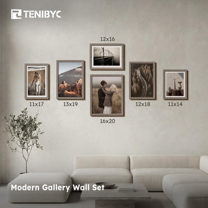 TENIBYC 11x14 Walnut Picture Frame 3 Pack with HD Glass - Natural Brown, Solid Wood Poster Frame, Wall Gallery Frame
