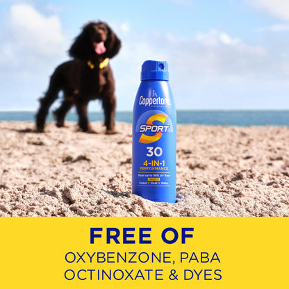 Coppertone Sport Sunscreen Spray SPF 30, Water Resistant Spray Sunscreen Pack, 5.5 Oz, Pack of 2 (Packaging May Vary)