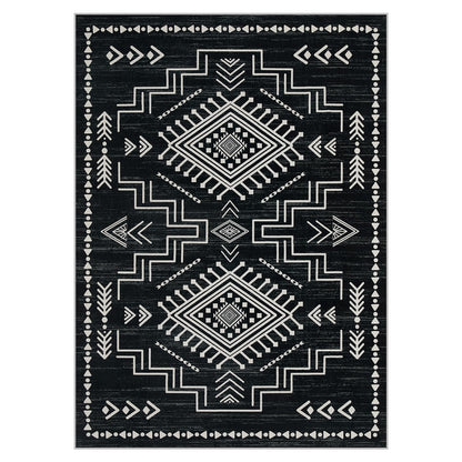 Joydeco Moroccan 5x7 Western Black and White Rugs for Living Room, Washable Soft Aztec Rug for Bedroom, Low Pile Distressed Modern Carpet for Dining Room Playroom Office Home Decor