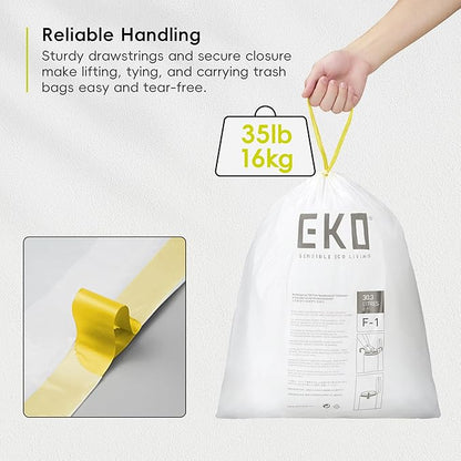 EKO 8 Gallon / 30.3 Liter, Extra-Strong Unscented Garbage Bags, Easy-Dispense